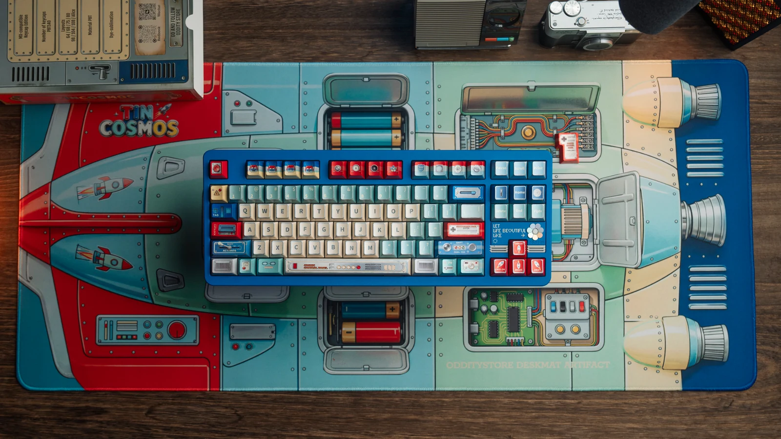 Tin Universe keycaps on a keyboard