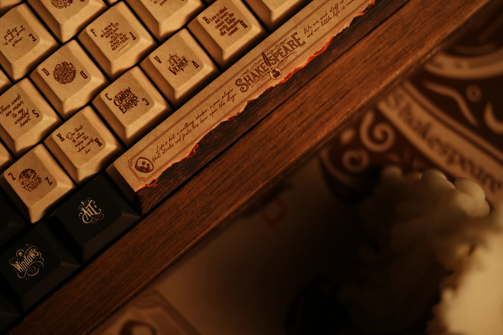 Close-up of Shakespeare keycap artwork