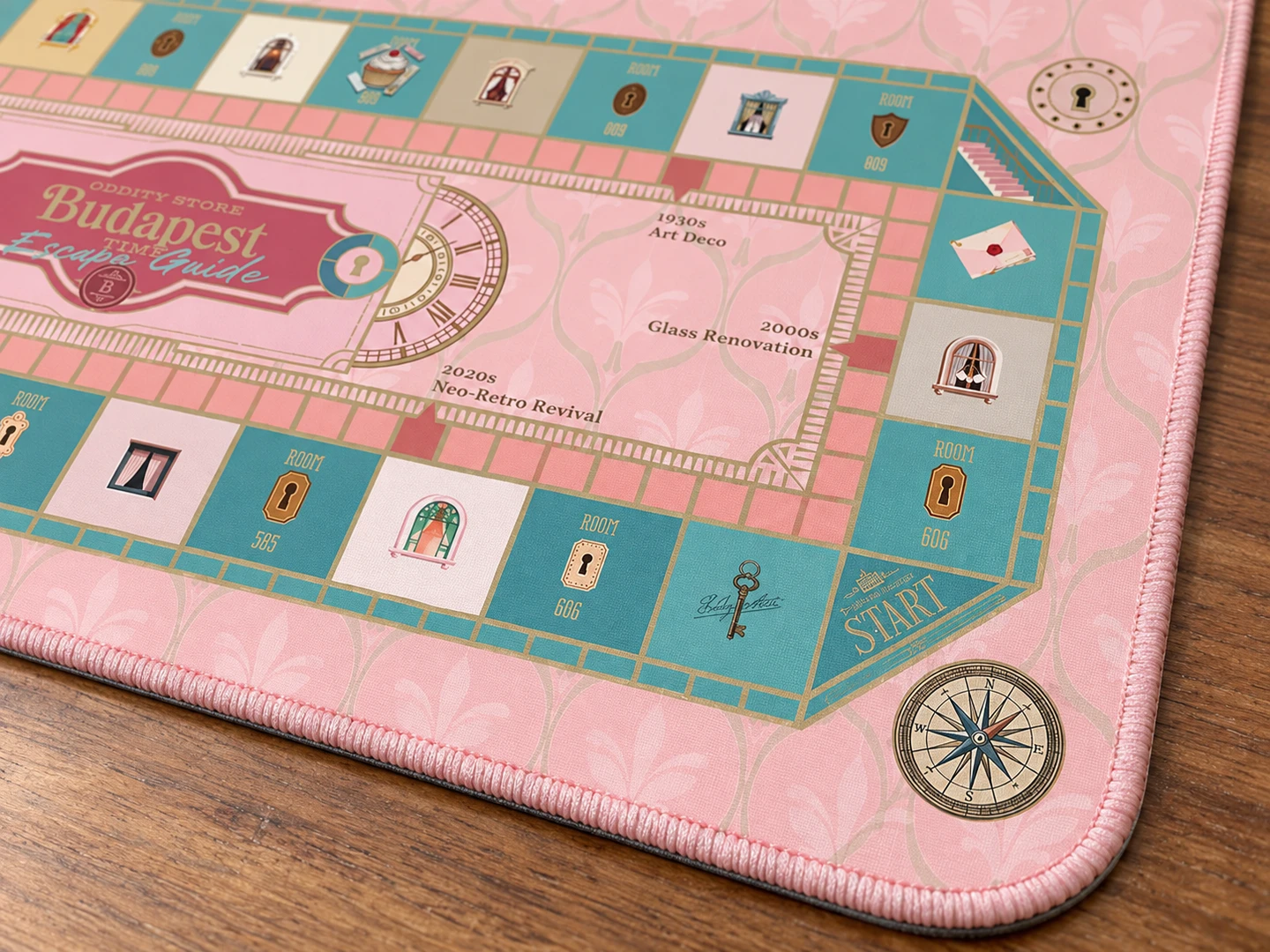 Budapest Time-Escape Chess Desk Mat — Edge stitching