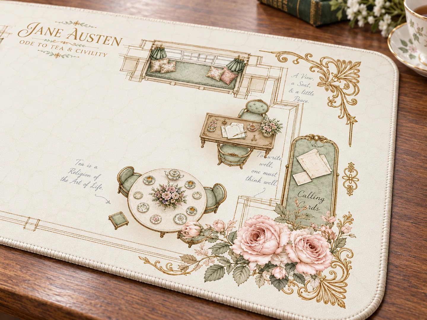Jane Austen: A Tribute in Tea Desk Mat — Edge stitching